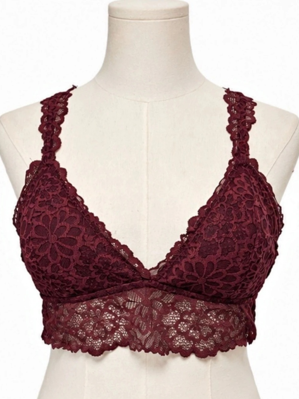 Aerie Burgundy Maroon Floral Lace Racerback Bralette Size Large